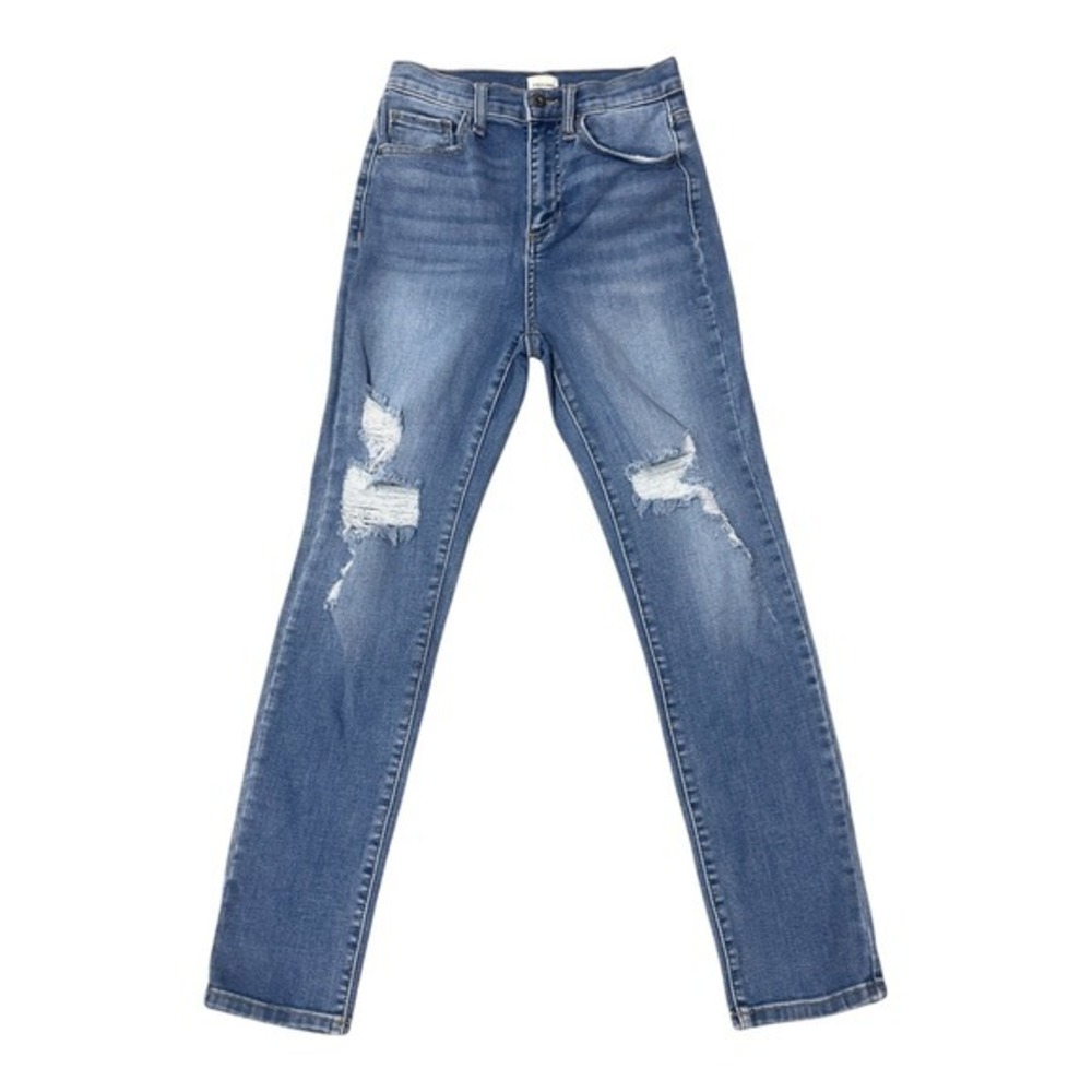 Sneak Peek Womens High‎ Rise Skinny Distressed Jeans Medium Wash Blue Size 1/25
